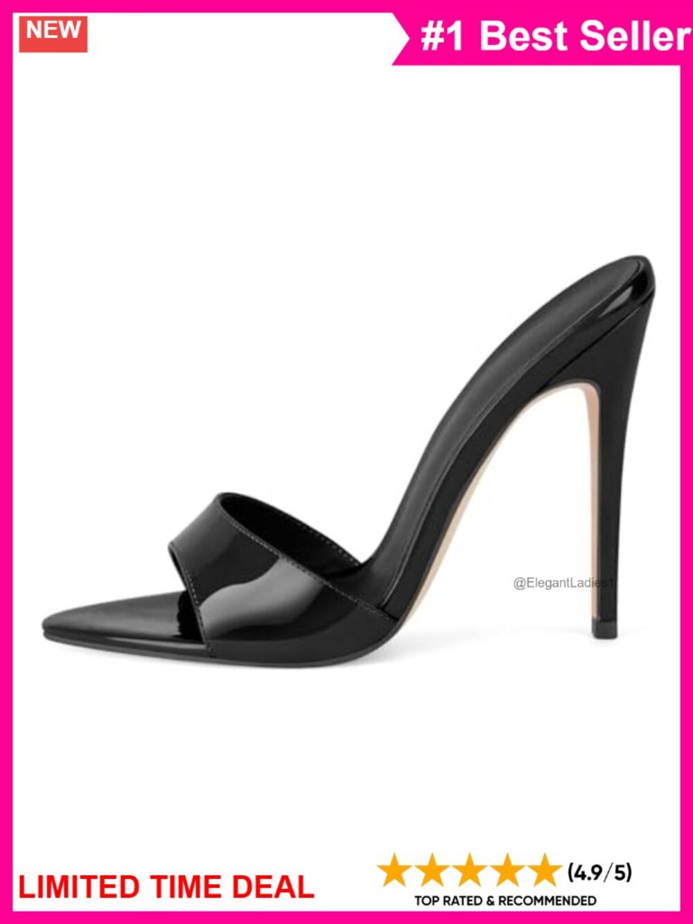 Heeled Slide Sandals Open Toe Stiletto Mules Faux Leather Women